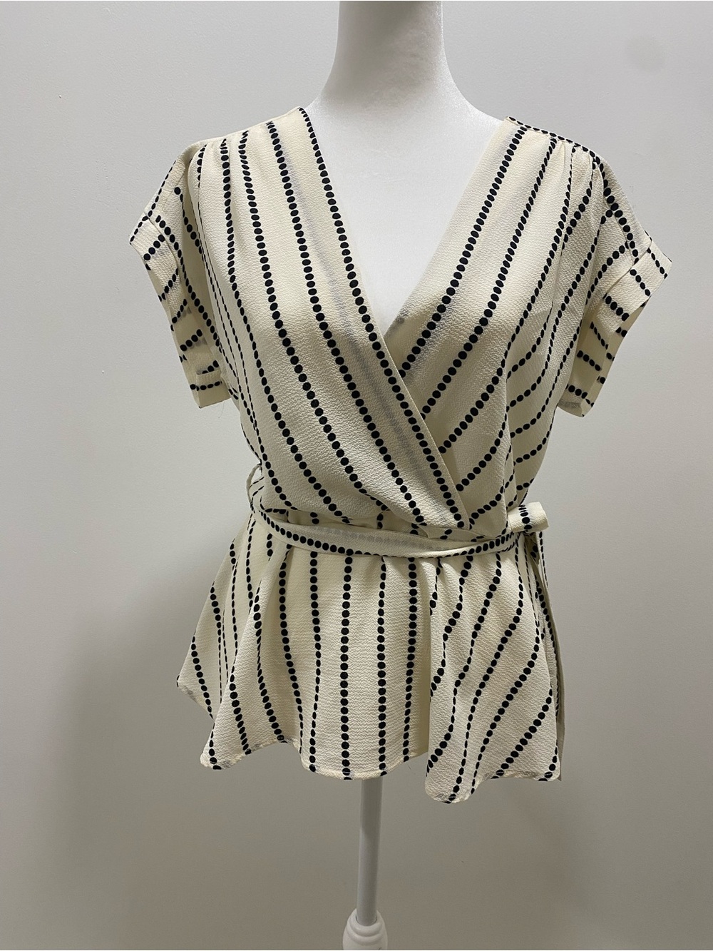 Women’s Cream and Black Striped Wrap Top